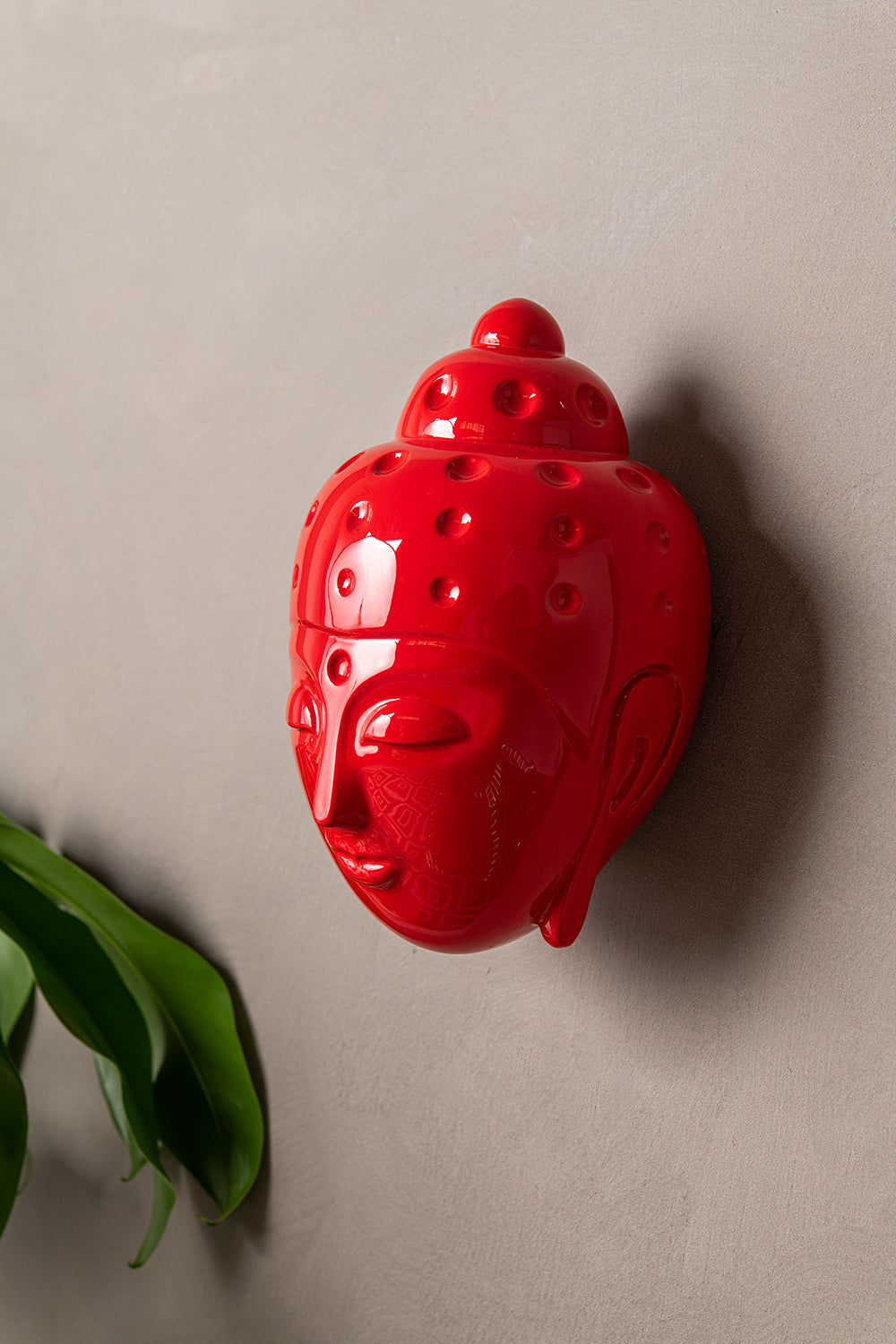 Ceramic Buddha Head Sculpture - Luminous Red