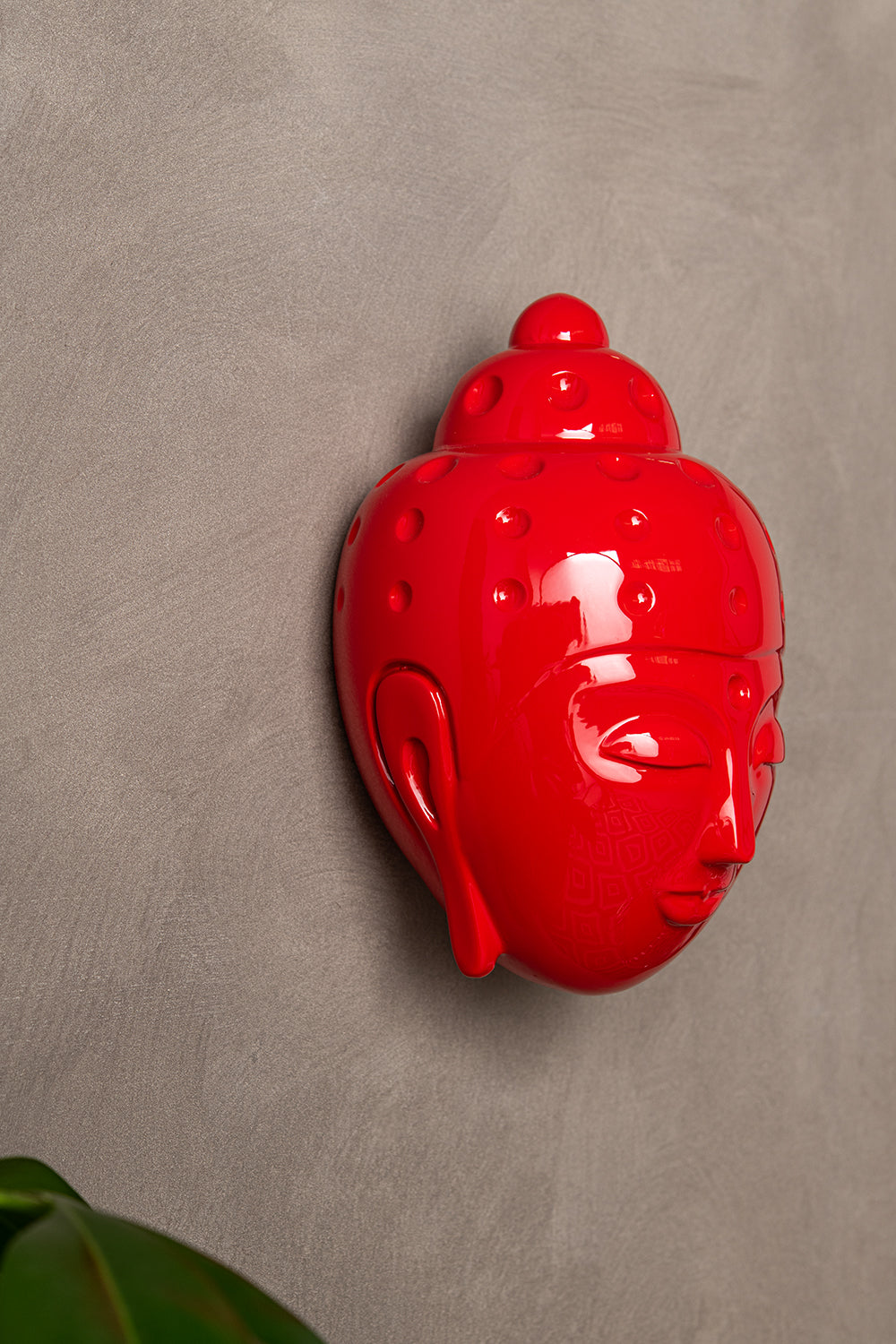 Ceramic Buddha Head Sculpture - Luminous Red