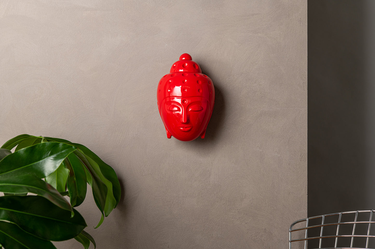 Ceramic Buddha Head Sculpture - Luminous Red