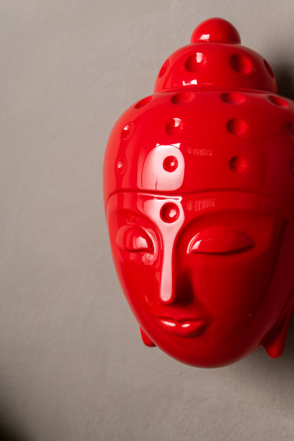 Ceramic Buddha Head Sculpture - Luminous Red