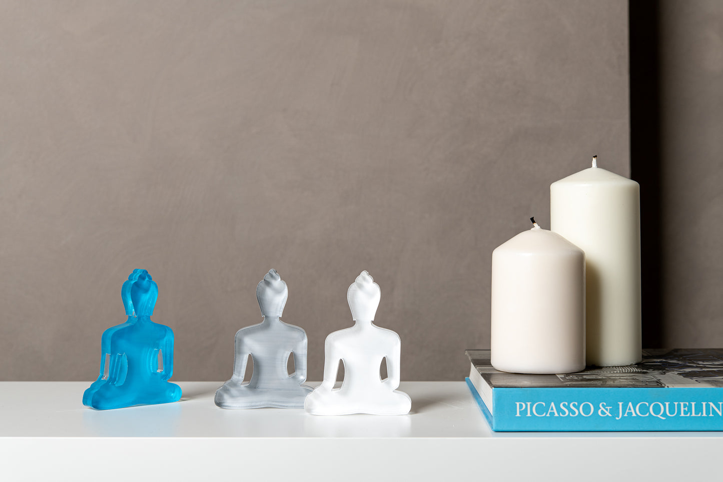 Buddha statue set of 3 - Gray, White and Turquoise