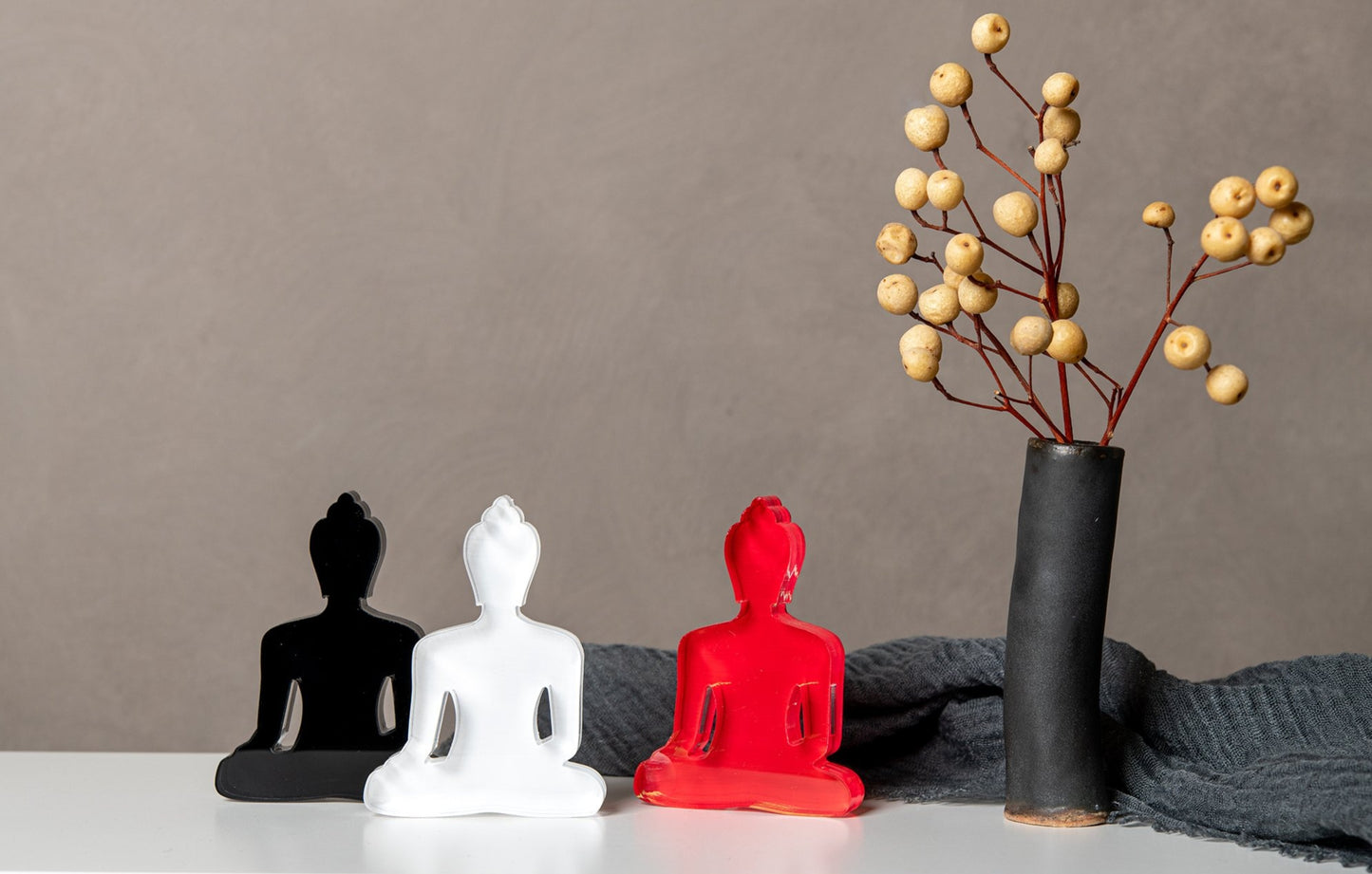 Buddha statue set of 3 - Black, White and Red