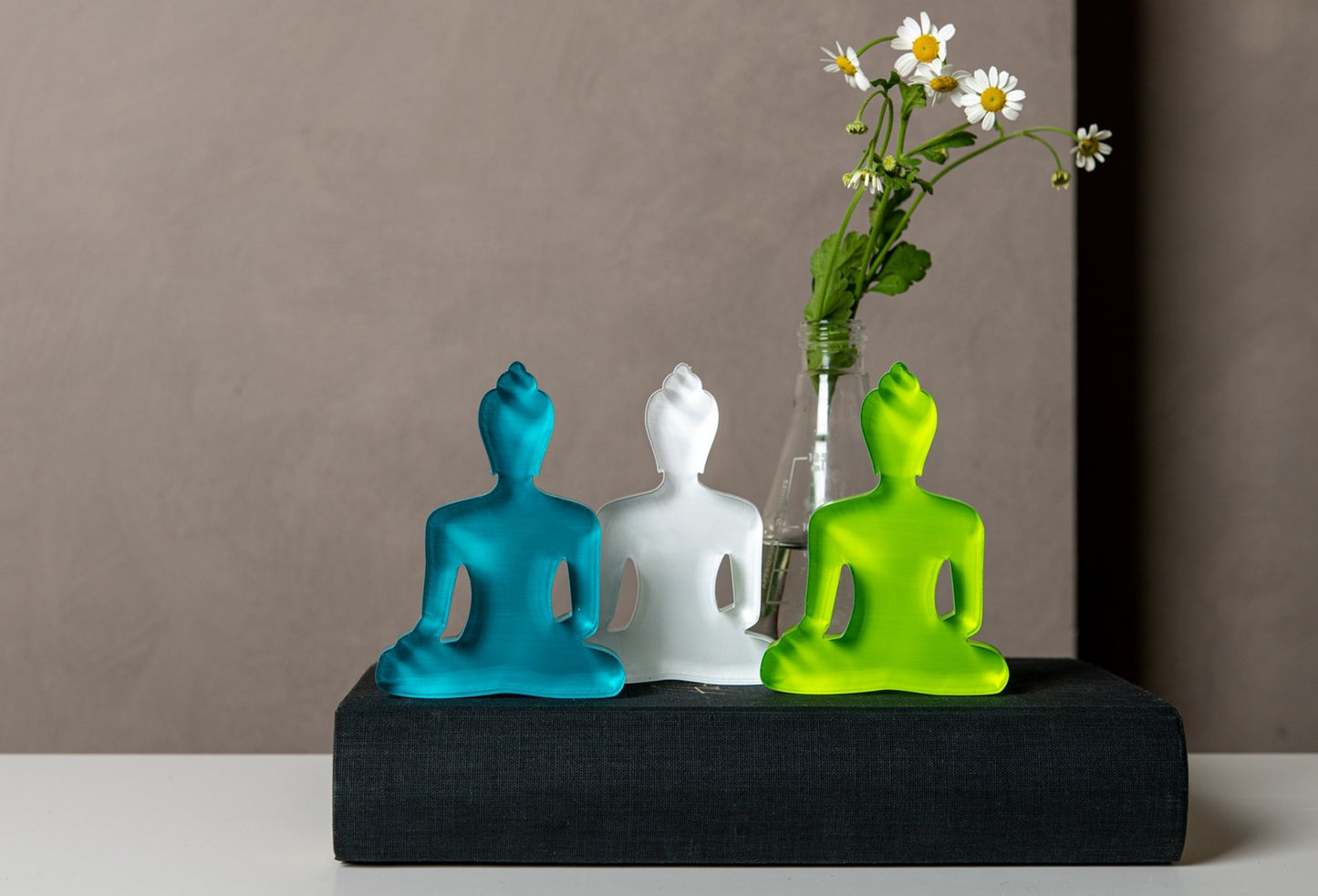 Buddha statue set of 3 - Turquoise, White and Neon Green