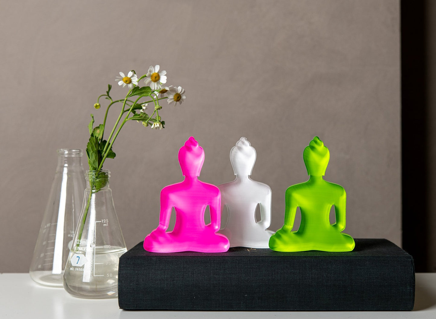 Buddha statue set of 3 - Neon Pink, White and Neon Green