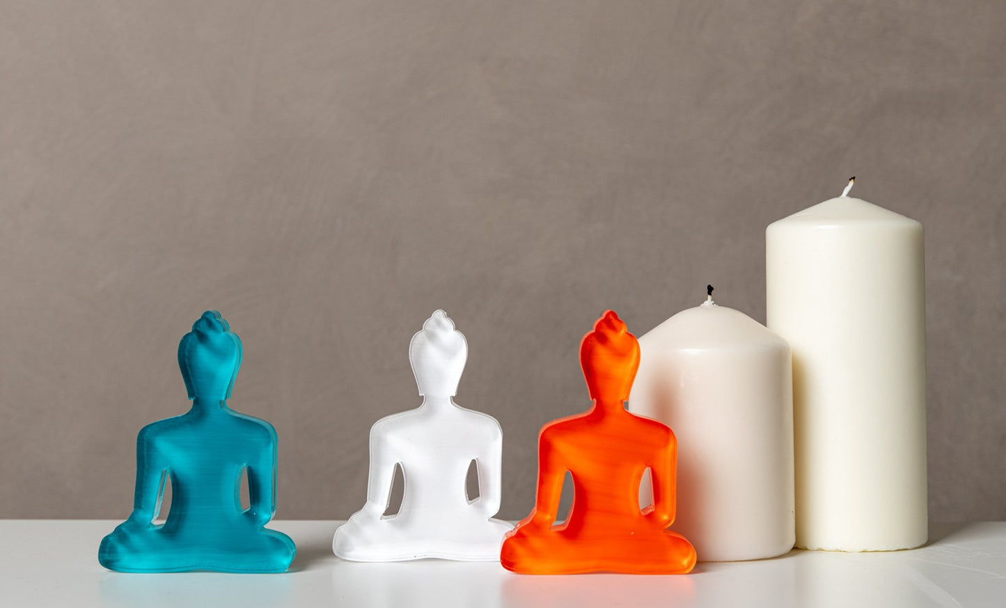 Buddha statue set of 3 - Turquoise, White and Orange