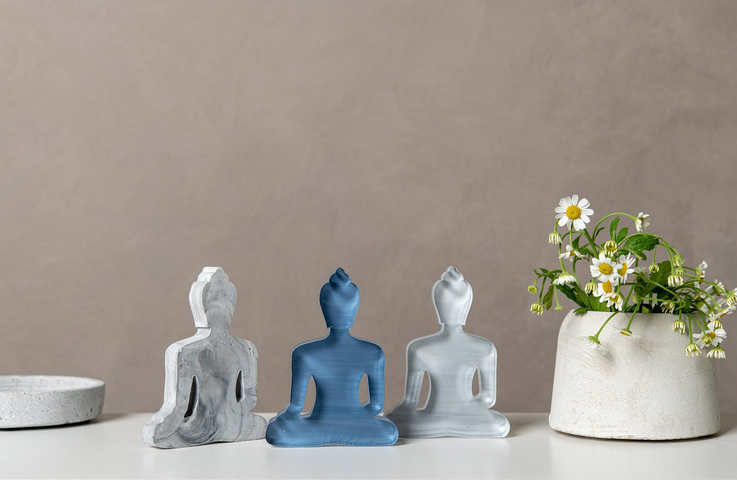 Buddha statue set of 3 - Concrete, Blue and Gray
