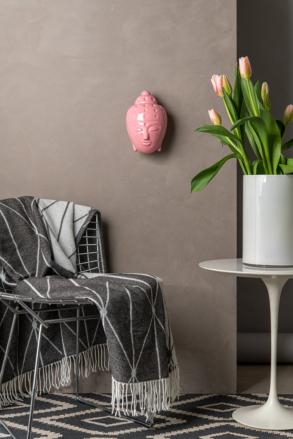 Ceramic Buddha Head Sculpture - Light Pink
