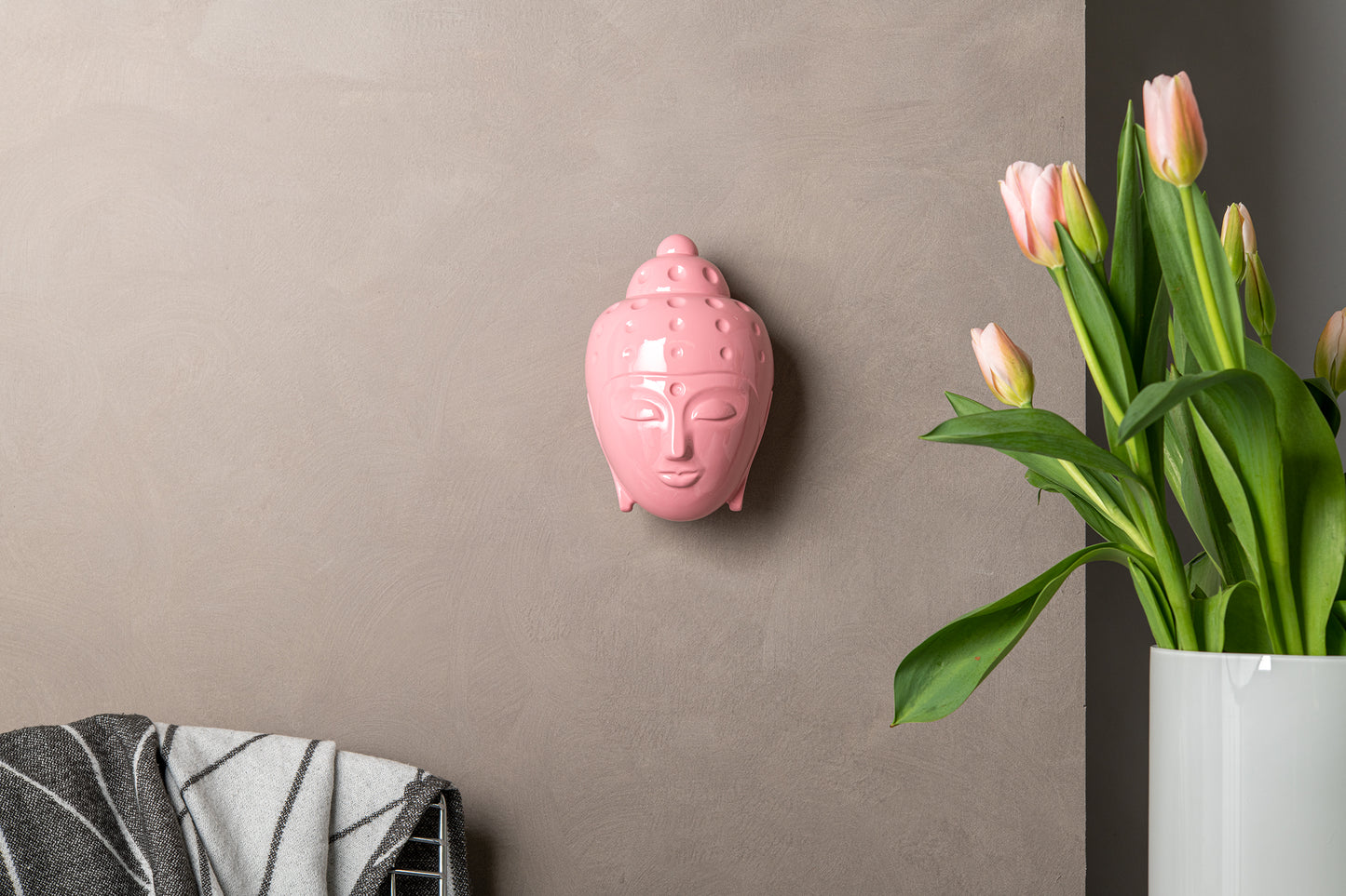 Ceramic Buddha Head Sculpture - Light Pink