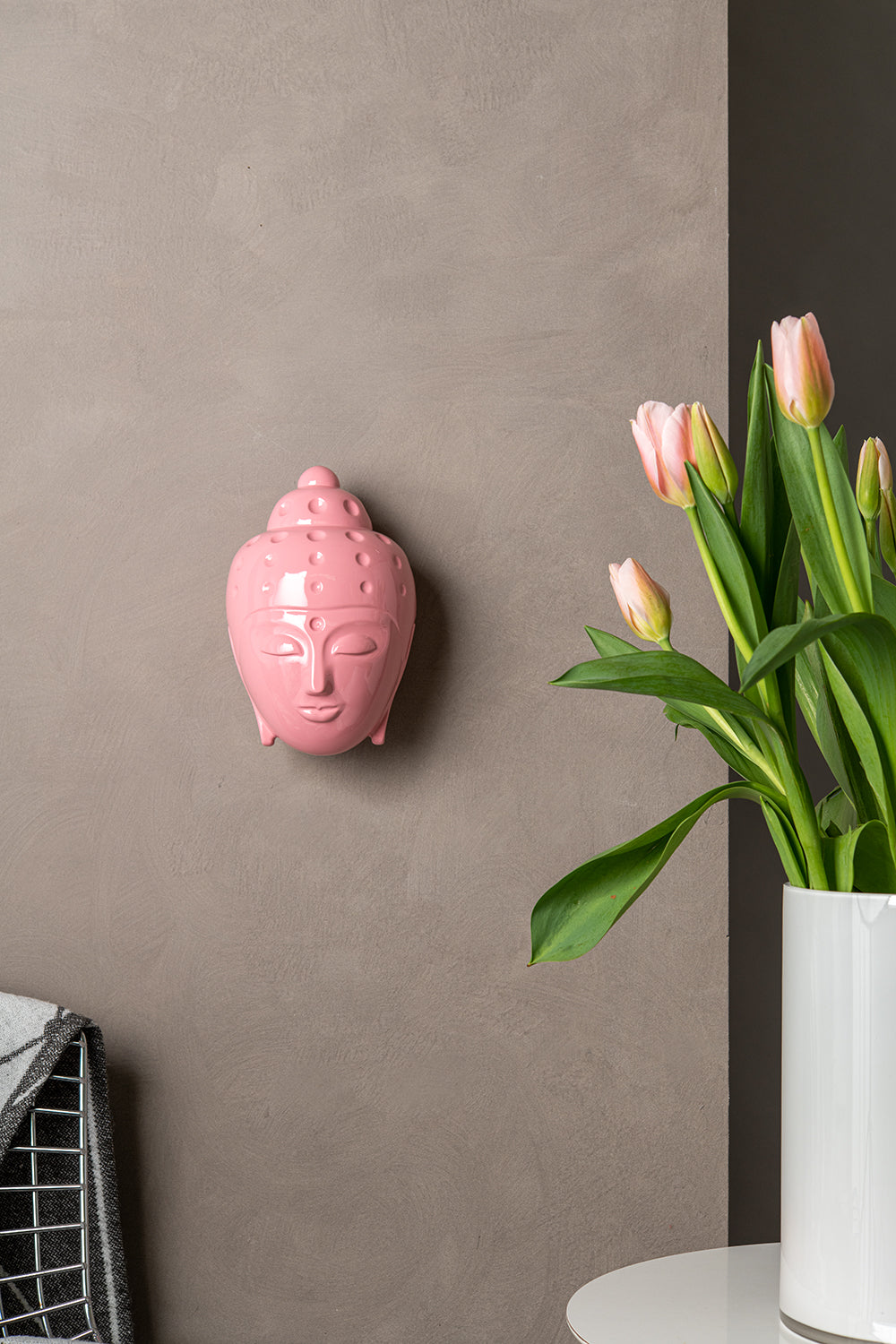 Ceramic Buddha Head Sculpture - Light Pink
