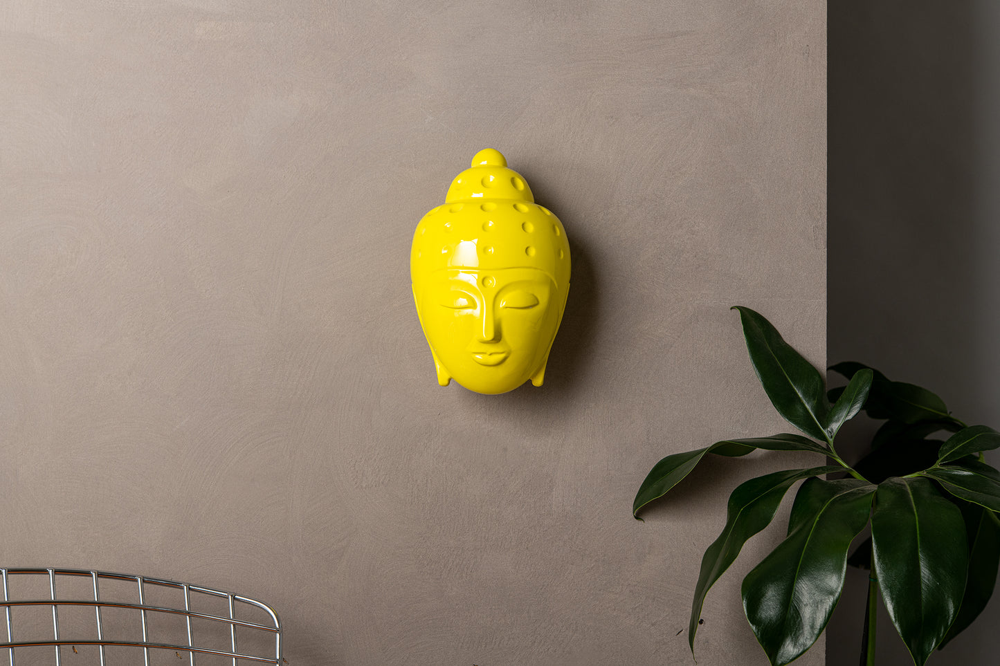 Ceramic Buddha Head Sculpture - Bright Yellow