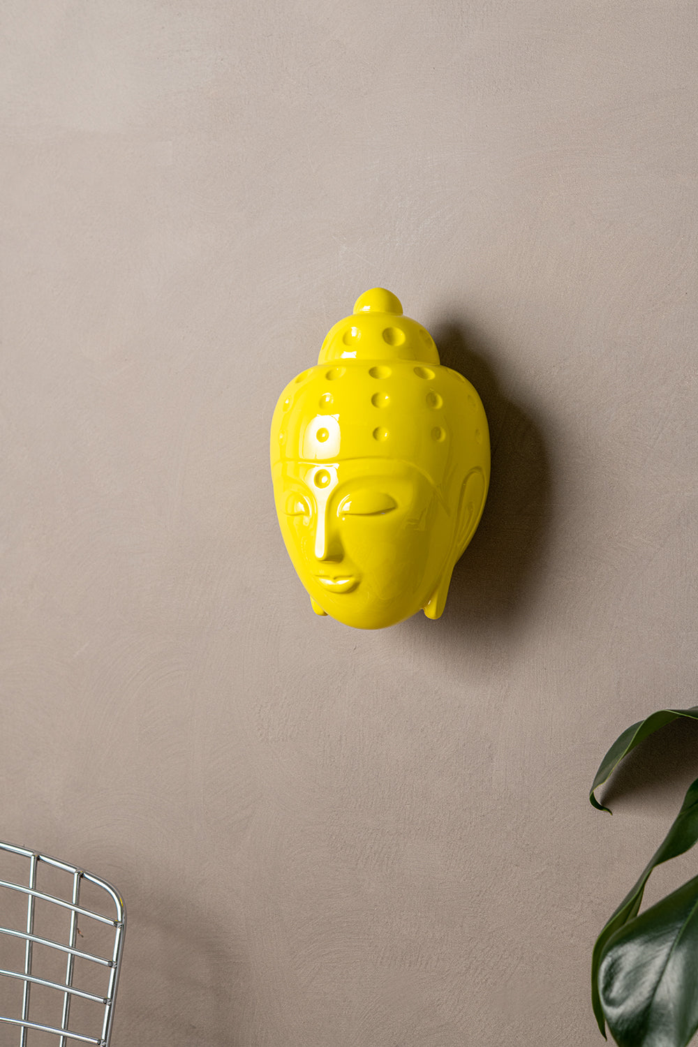 Ceramic Buddha Head Sculpture - Bright Yellow