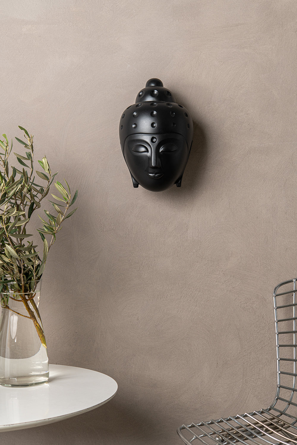 3D Printed Buddha Head Sculpture - Matte Black