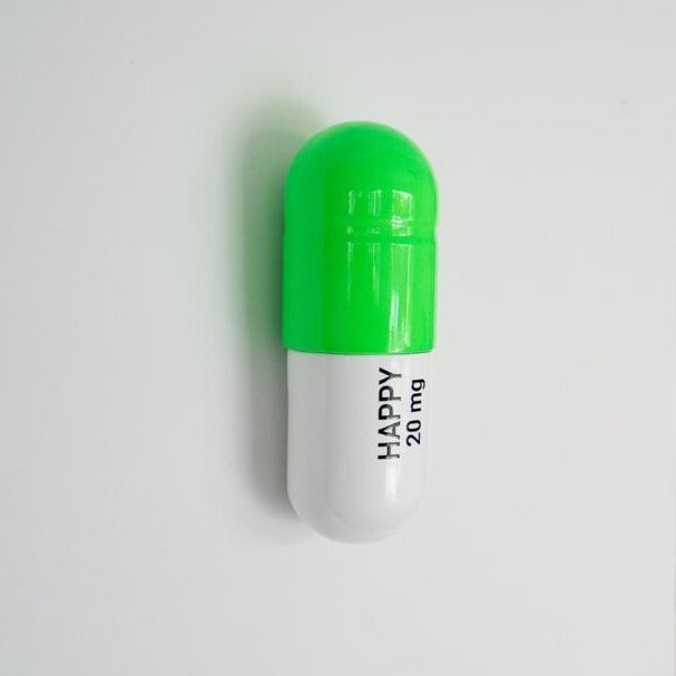 Ceramic Happy Pill - Fluorescent Green and White