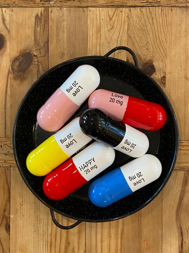 Ceramic Happy Pill - Black and White