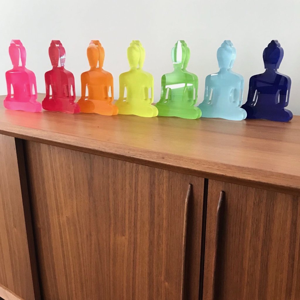 Rainbow Buddha - 7 Buddha statues, acrylic hand-painted Plexiglas