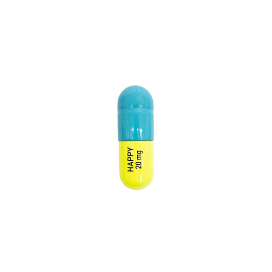 Ceramic Happy Pill - Turquoise and Fluorescent Yellow