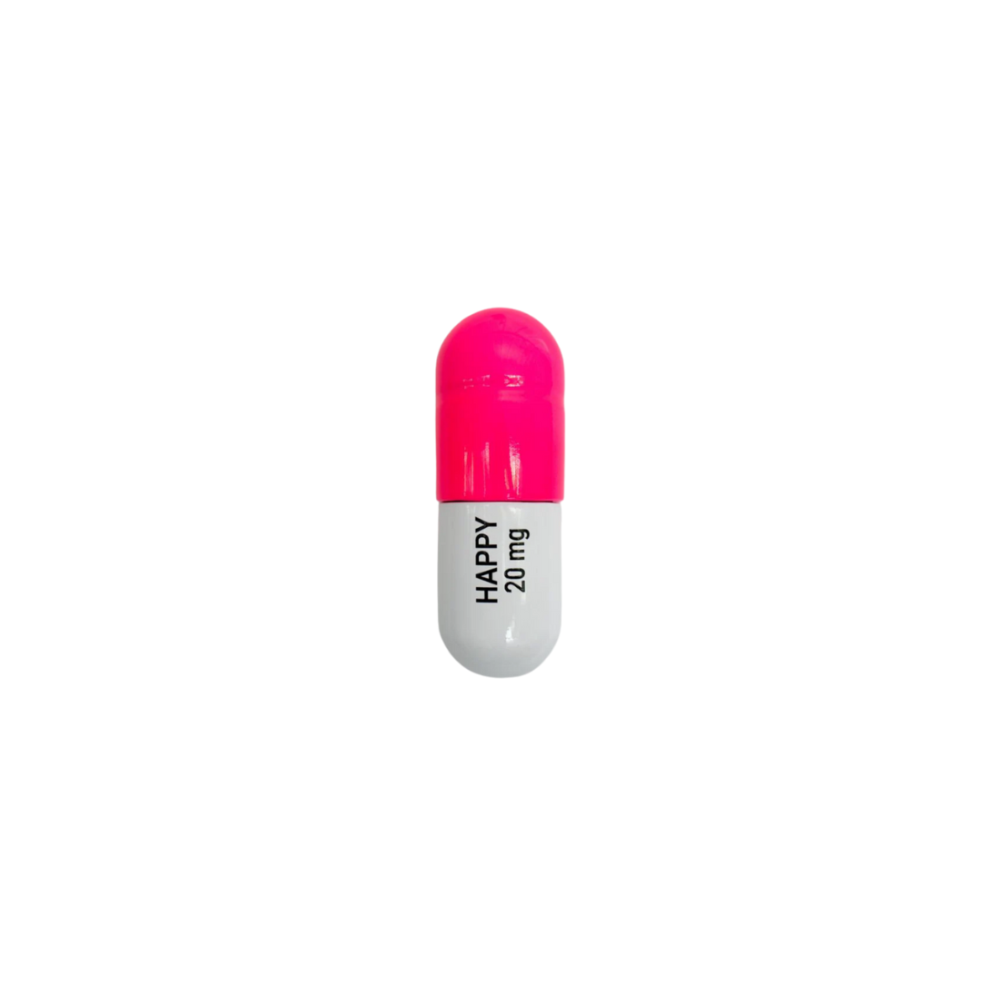 Ceramic Happy Pill - Fluorescent pink and White