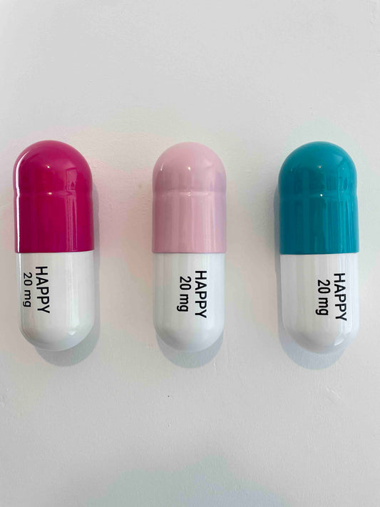 20 MG Happy pill Combo (turquoise, light pink and pink) - figurative sculpture