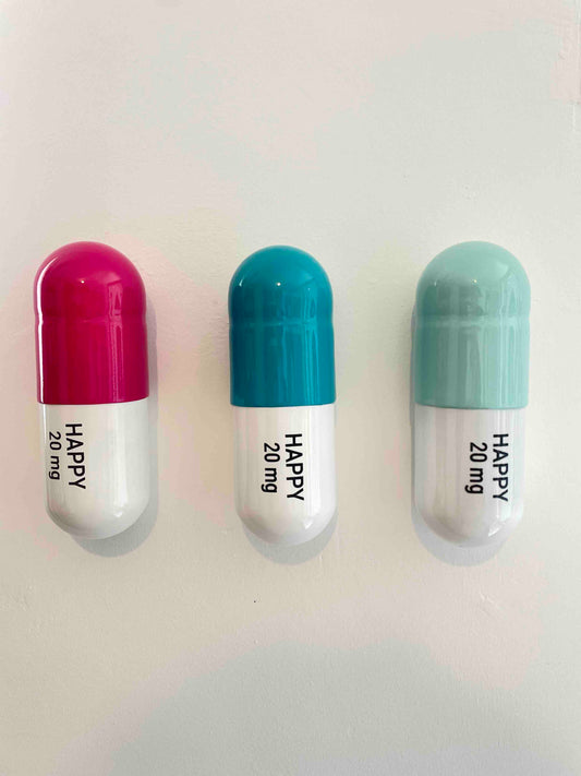 20 MG Happy pill Combo (turquoise, mint green and pink) - figurative sculpture