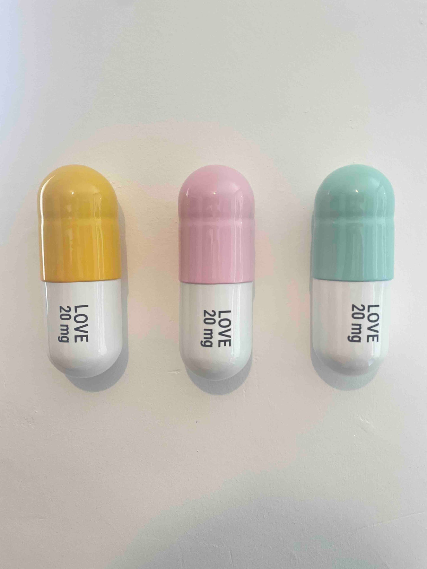 20 MG Love pill Combo (mint green, yellow and light pink) - figurative sculpture