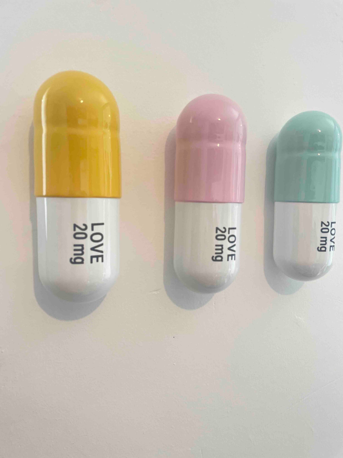 20 MG Love pill Combo (mint green, yellow and light pink) - figurative sculpture