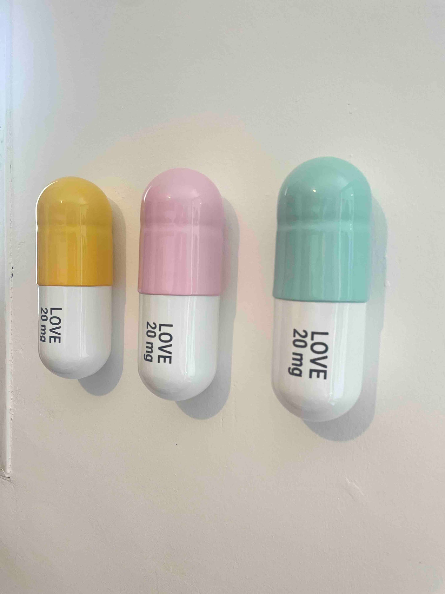 20 MG Love pill Combo (mint green, yellow and light pink) - figurative sculpture