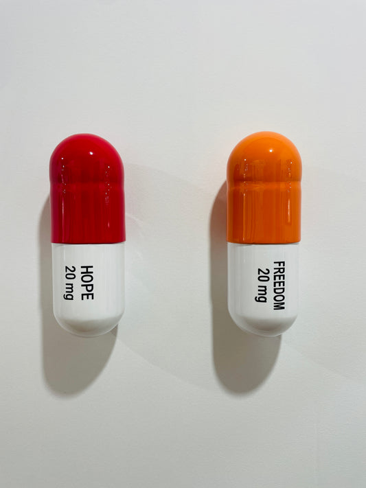 20 MG Hope Freedom pill Combo (red, orange, white) - figurative sculpture