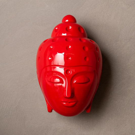 Ceramic Buddha Head Sculpture - Luminous Red