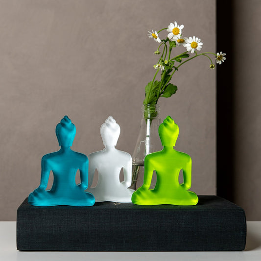 Turquoise, White, Neon Green Buddha Set