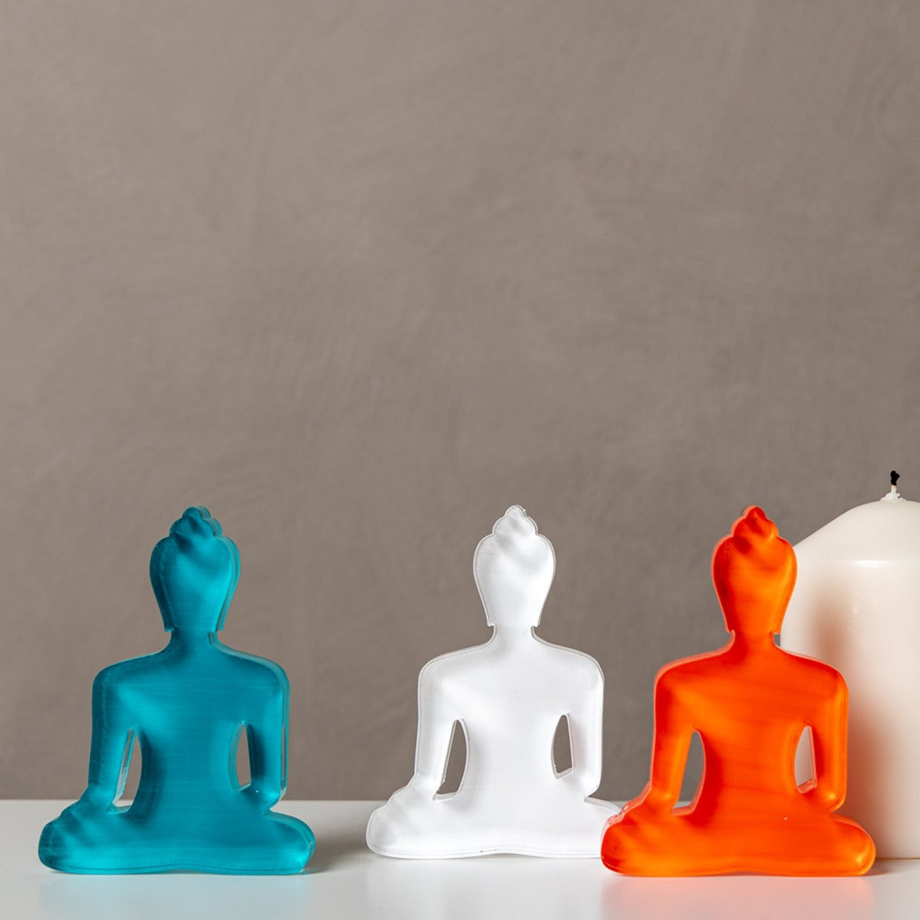 Turquoise, White, Orange Buddha Set