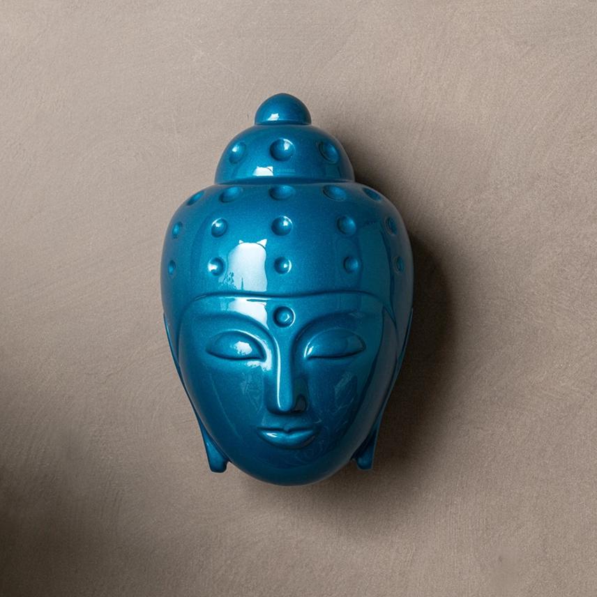 Ceramic Buddha Head Sculpture - Metalic Turquoise