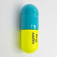 Ceramic Happy Pill - Turquoise and Fluorescent Yellow