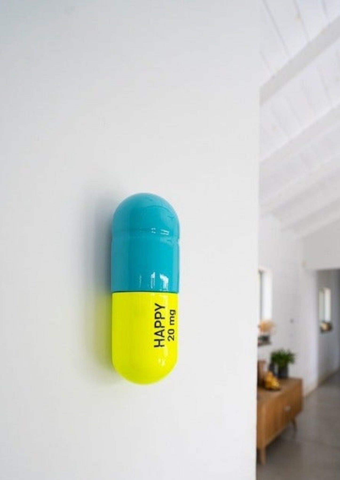 Ceramic Happy Pill - Turquoise and Fluorescent Yellow