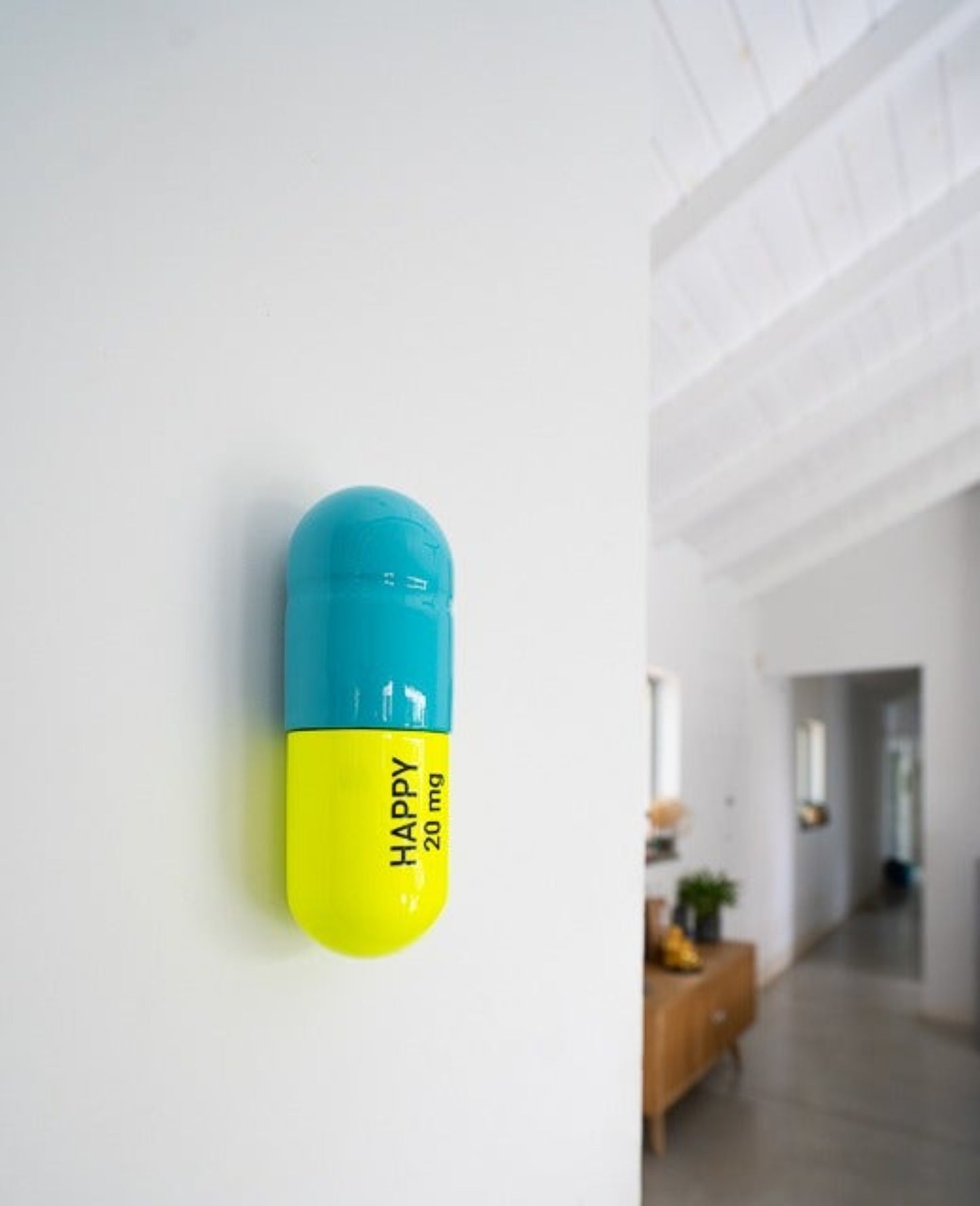 Ceramic Happy Pill - Turquoise and Fluorescent Yellow