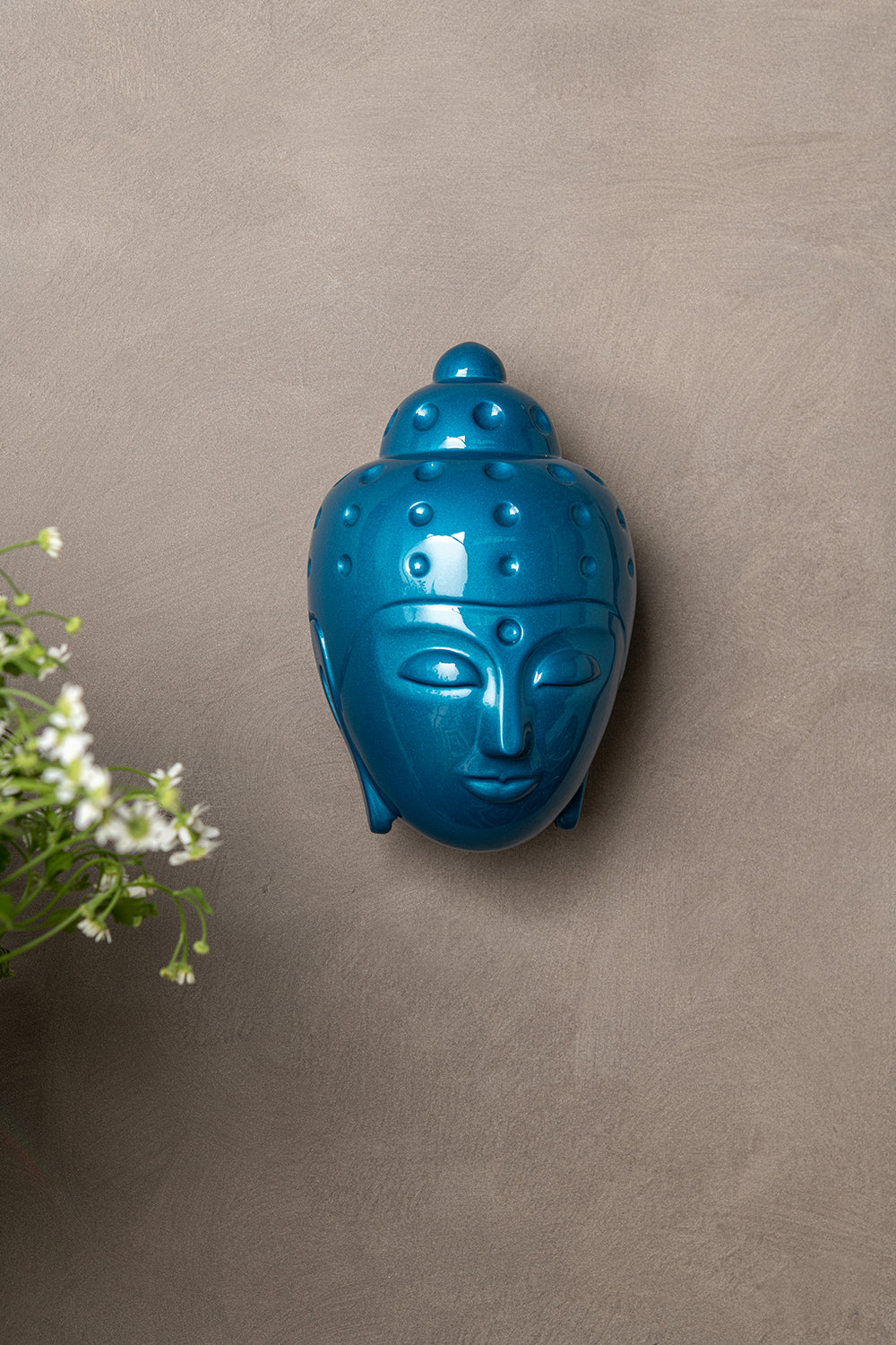 Ceramic Buddha Head Sculpture - Metalic Turquoise