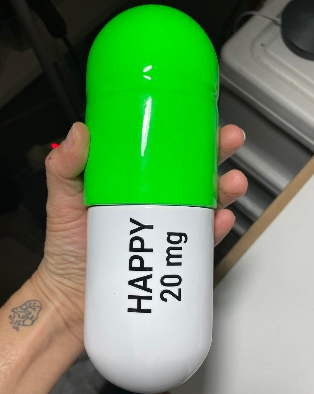Ceramic Happy Pill - Fluorescent Green and White