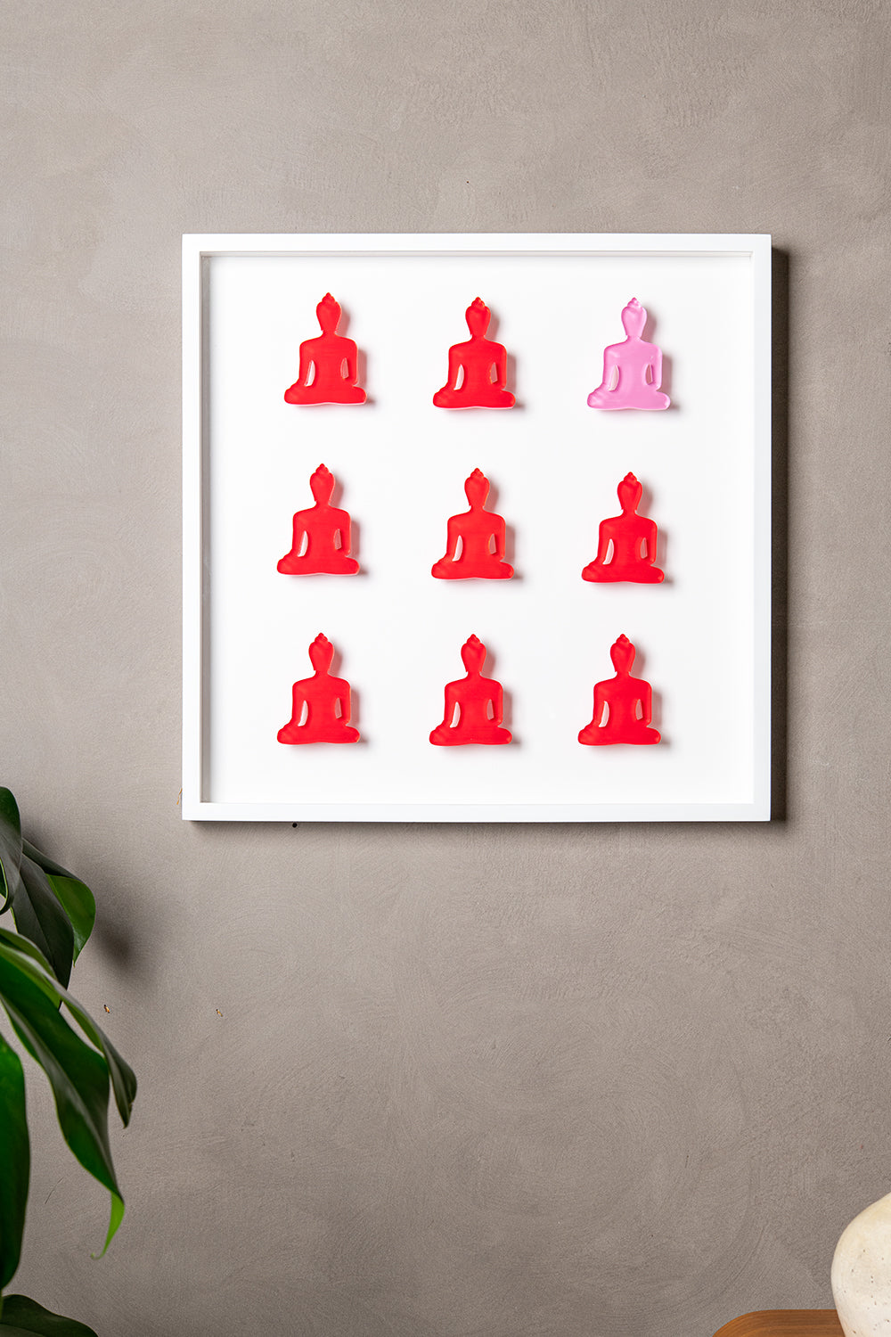 Nine No. 10 & 11 - diptych pink and red buddha wall sculpture