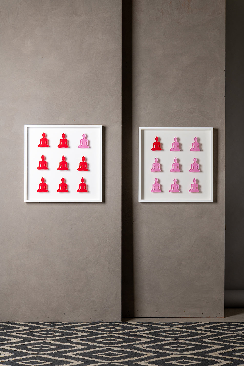 Nine No. 10 & 11 - diptych pink and red buddha wall sculpture