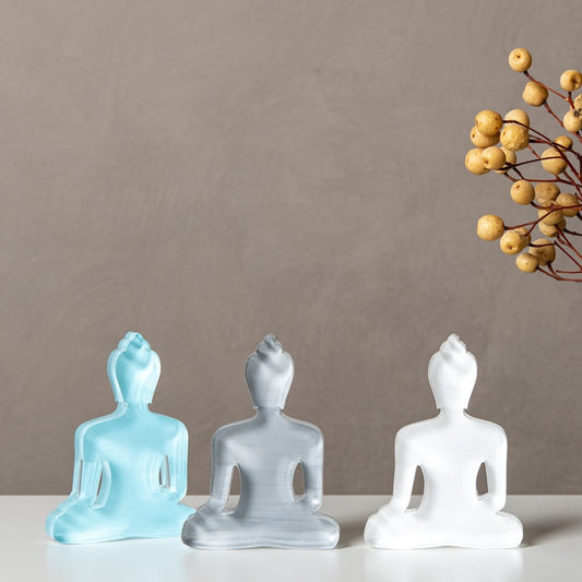 Buddha statue set of 3 - Gray, White and Light Blue