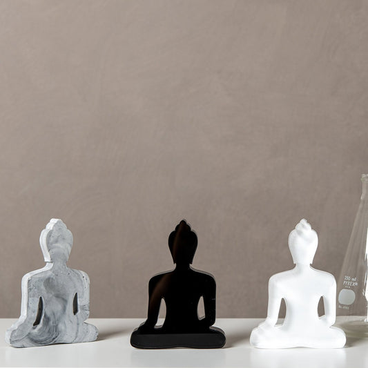 Buddha statue set of 3 - Concrete, Black and White