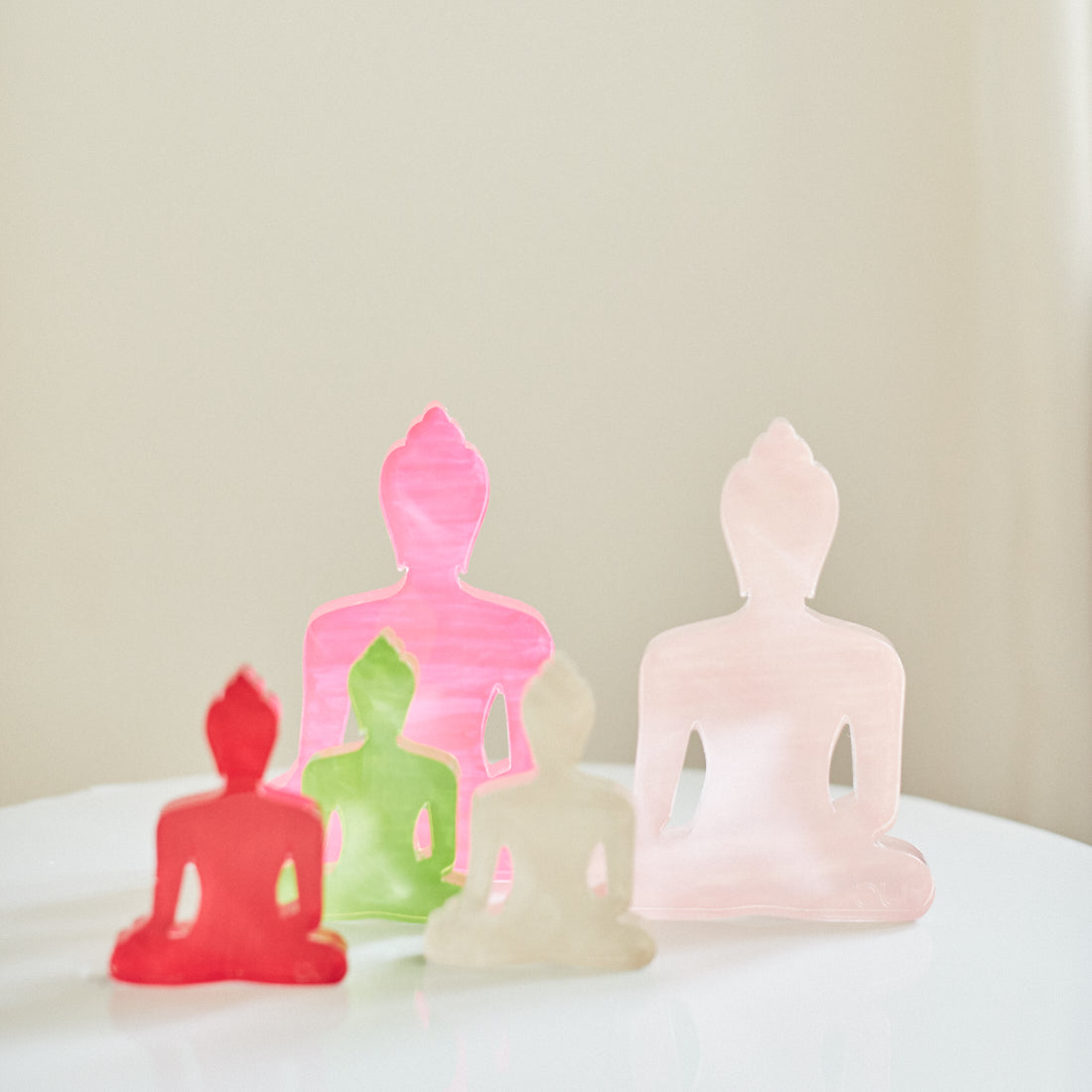 Mini Buddha statue - Contemporary Meditating pink neon Buddha