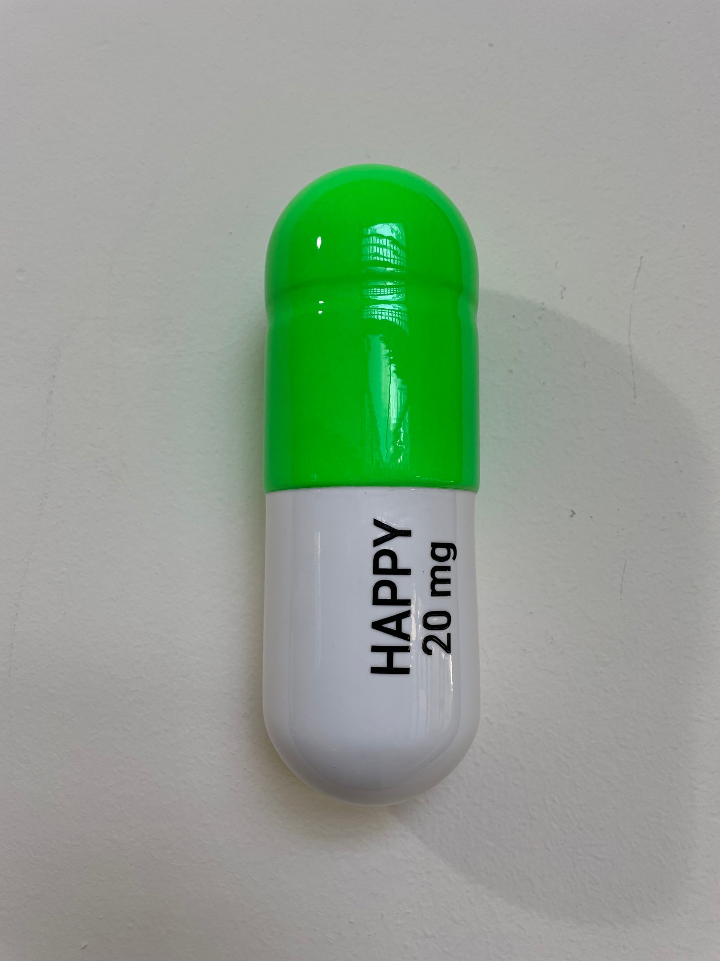 Ceramic Happy Pill - Fluorescent Green and White
