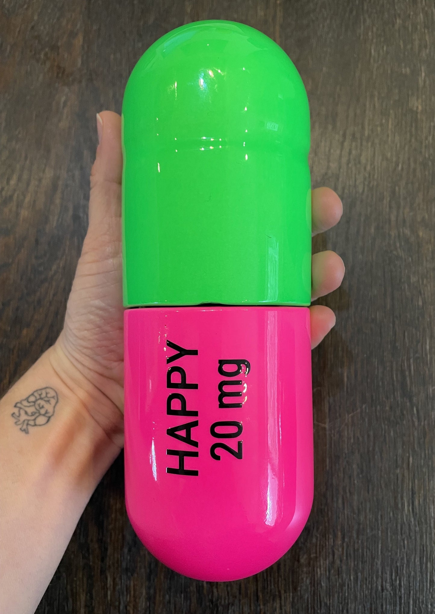 Ceramic Happy Pill - Fluorescent Green and Pink