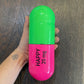 Ceramic Happy Pill - Fluorescent Green and Pink