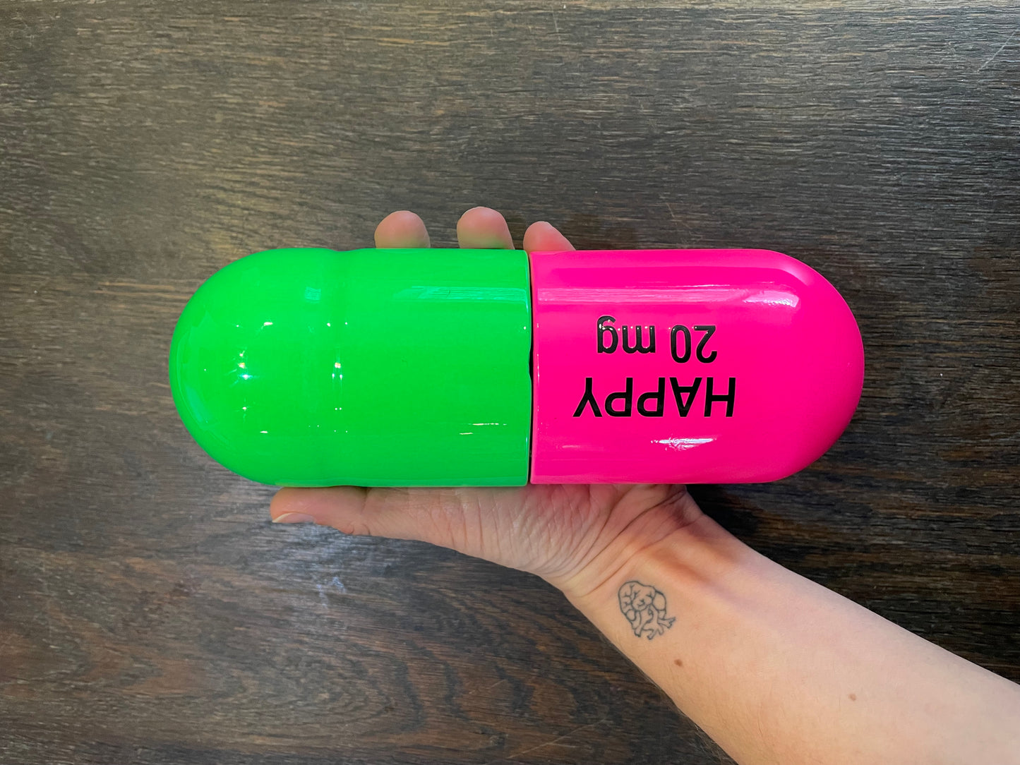 Ceramic Happy Pill - Fluorescent Green and Pink