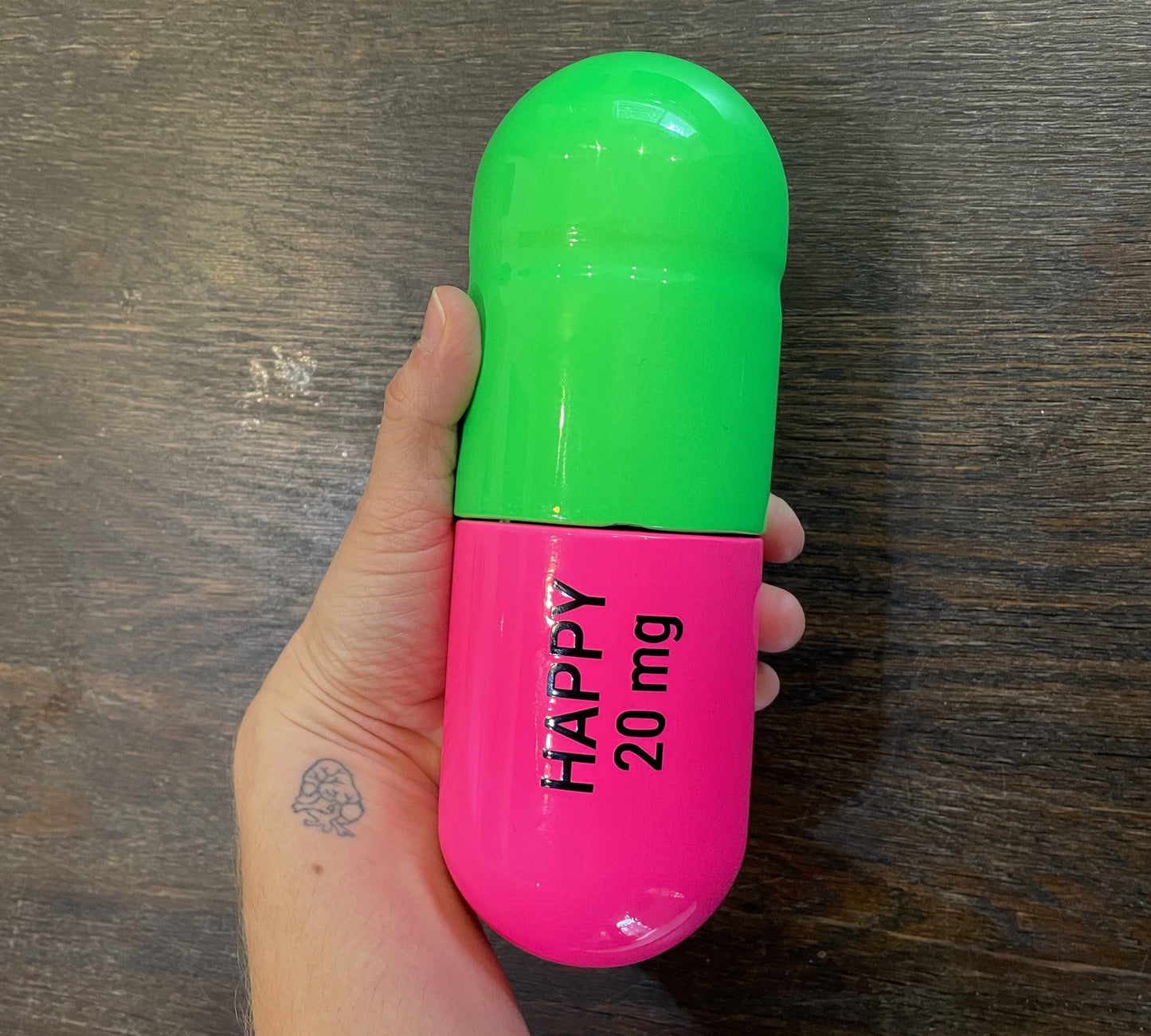 Ceramic Happy Pill - Fluorescent Green and Pink