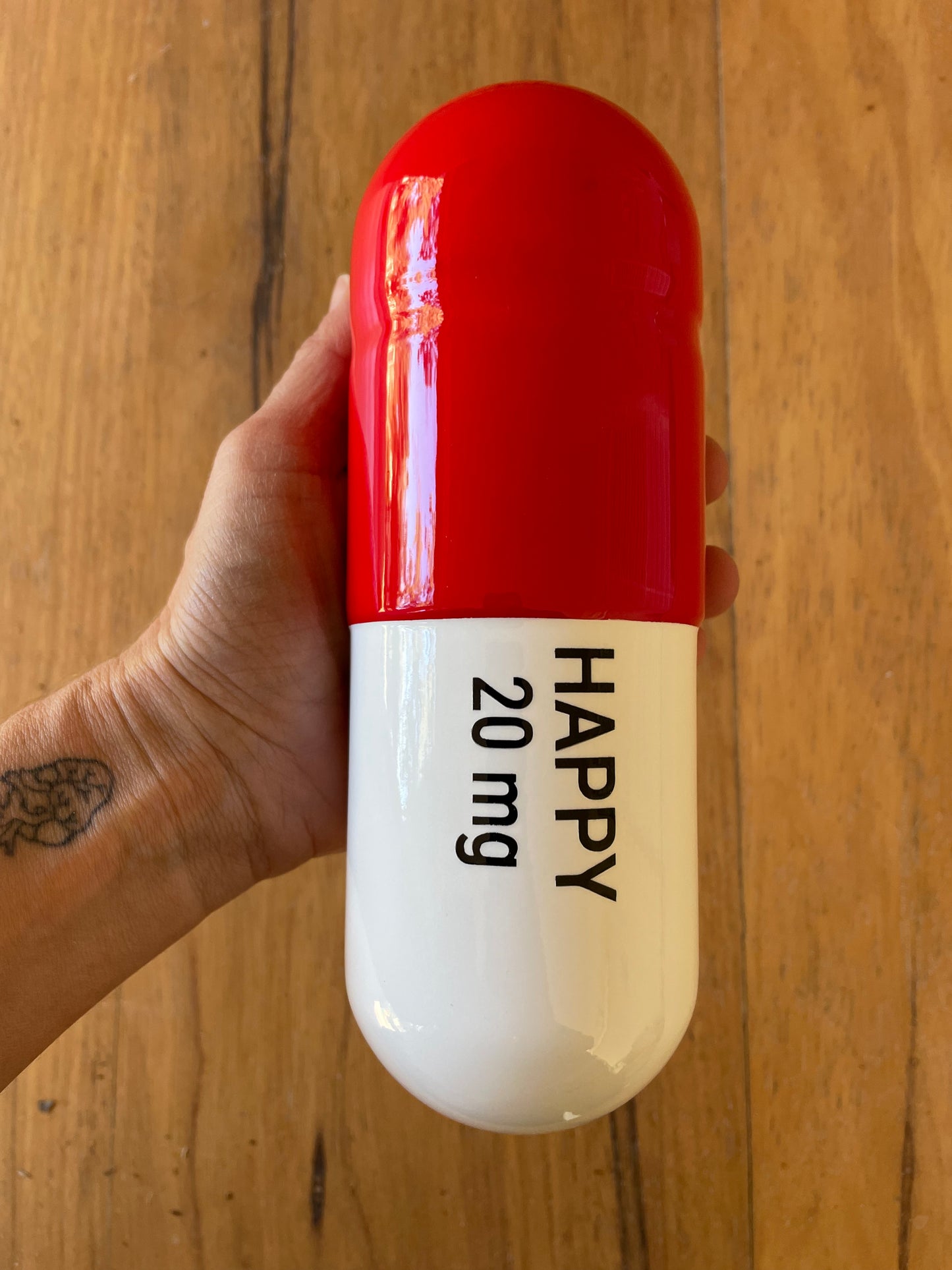 Ceramic Happy Pill - Red and White