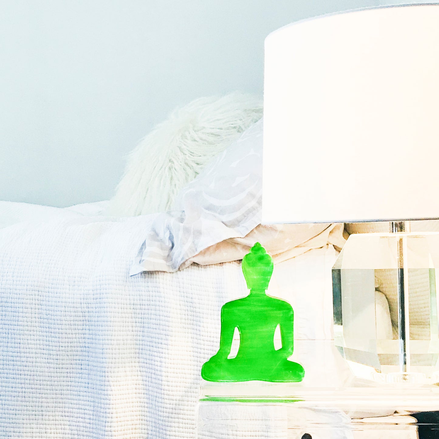 Mini Buddha statue - Contemporary Meditating Lime Green Buddha